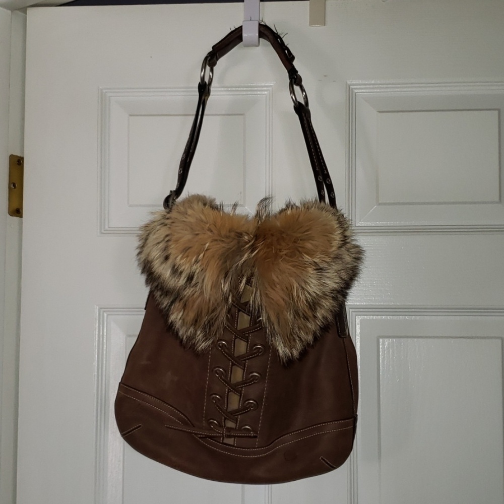 Coach leather/coyote fur shoulder bag
